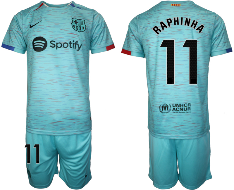 Barcelona away 11# RAPHINHA Blue 2023-24 Suite Soccer Jerseys