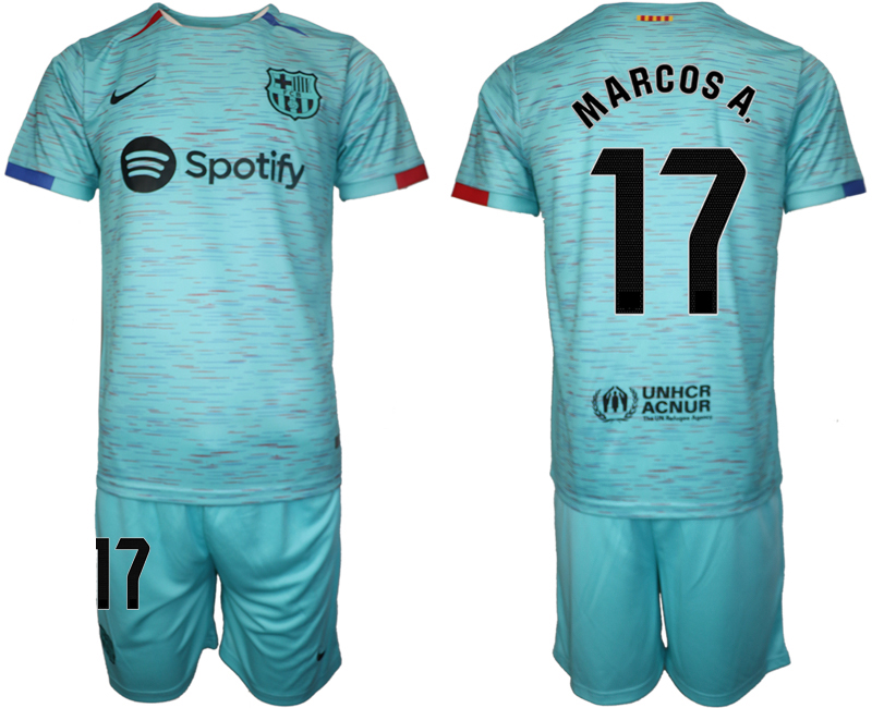 Barcelona away 17# MARCOS A. Blue 2023-24 Suite Soccer Jerseys