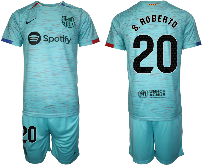 Barcelona away 20# S.ROBERTO Blue 2023-24 Suite Soccer Jerseys