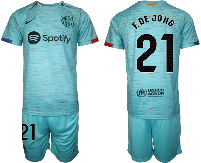 Barcelona away 21# F.DE JONG Blue 2023-24 Suite Soccer Jerseys