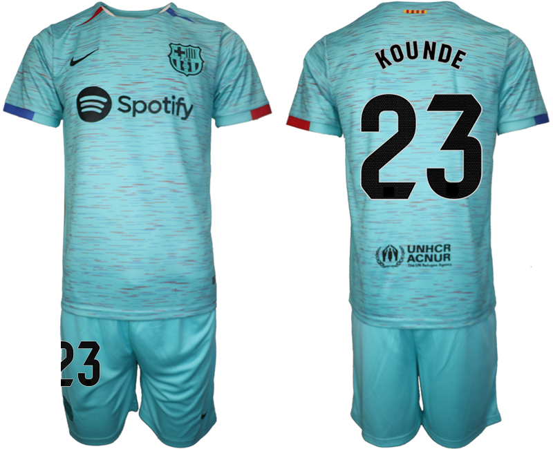 Barcelona away 23# KOUNDE Blue 2023-24 Suite Soccer Jerseys