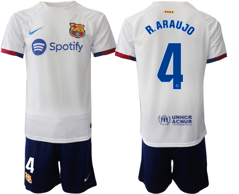 Barcelona away 4# R.ARAUJO White 2023-24 Suite Soccer jerseys