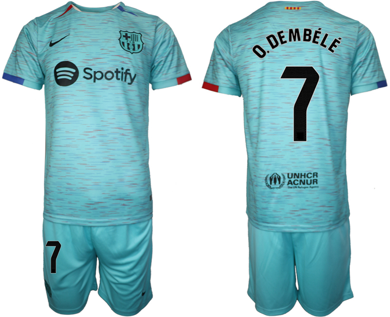 Barcelona away 7# O.DEMBELE Blue 2023-24 Suite Soccer Jerseys