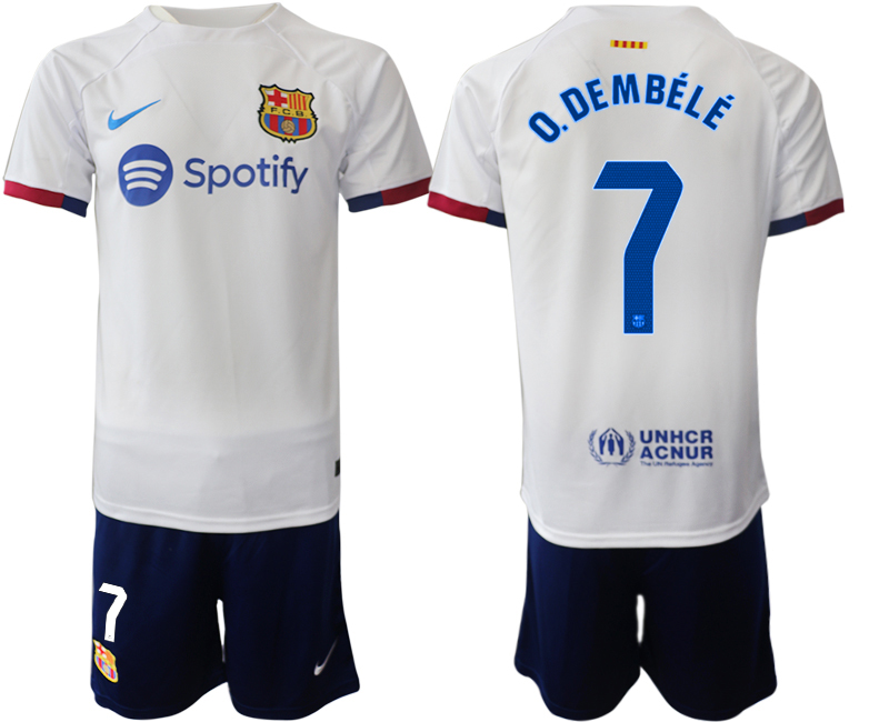 Barcelona away 7# O.DEMBELE White 2023-24 Suite Soccer jerseys