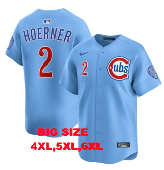 Big Size Men's Chicago Cubs #2 Nico Hoerner Blues Alternate Limited Baby Blue Jersey by Nike