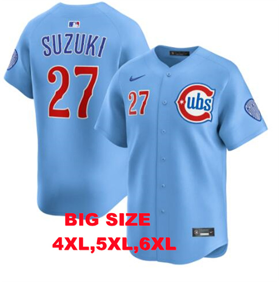 Big Size Men's Chicago Cubs #27 Seiya Suzuki Blues Alternate Limited Baby Blue Jersey by Nike