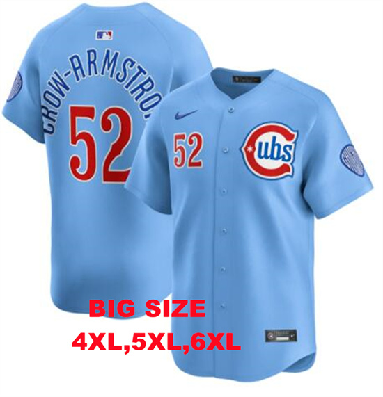 Big Size Men's Chicago Cubs #52 Pete Crow-Armstrong Blues Alternate Limited Baby Blue Jersey by Nike