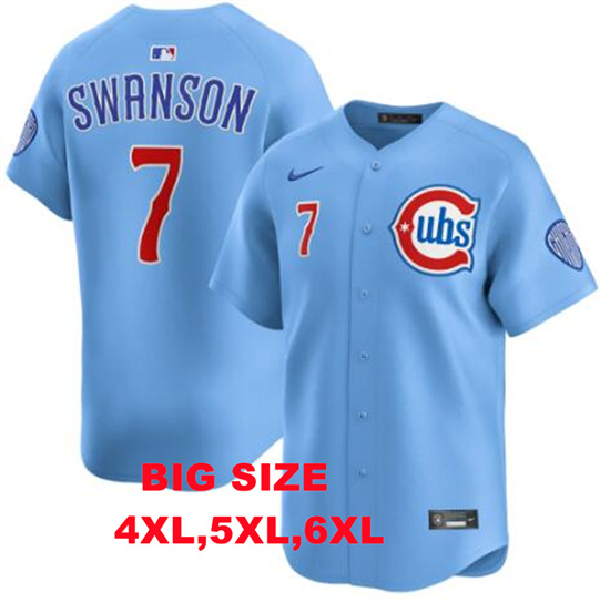 Big Size Men's Chicago Cubs #7 Dansby Swanson Blues Alternate Limited Baby Blue Jersey by Nike