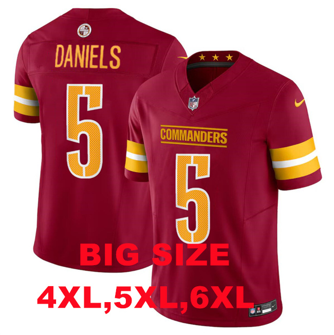 Big Size Washington Commanders #5 Jayden Daniels Burgundy Men's 2024 Draft F.U.S.E Vapor Limited Football Stitched Jersey