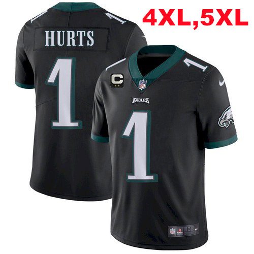 Biggest size Men's Eagles 2022 #1 Jalen Hurts Black With 2-Star C Patch Vapor Untouchable Limited 4XL,5XL Stitched NFL Jersey