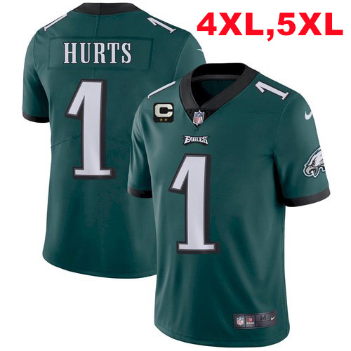 Biggest size Men's Eagles 2022 #1 Jalen Hurts Green With 2-Star C Patch Vapor Untouchable Limited 4XL,5XL Stitched NFL Jersey