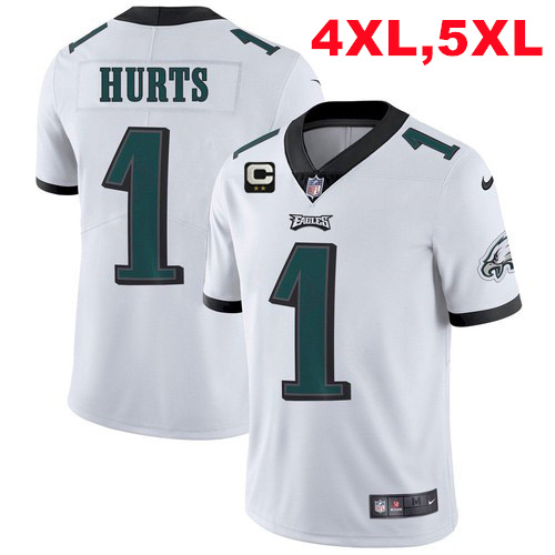 Biggest size Men's Eagles 2022 #1 Jalen Hurts White With 2-Star C Patch Vapor Untouchable Limited 4XL,5XL Stitched NFL Jersey