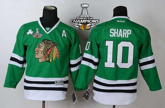 Chicago Blackhawks #10 Patrick Sharp Green Kids Jersey W/2015 Stanley Cup Champion Patch