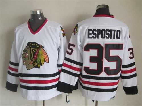 Chicago Blackhawks #35 Tony Esposito White CCM Vintage Throwback Jersey