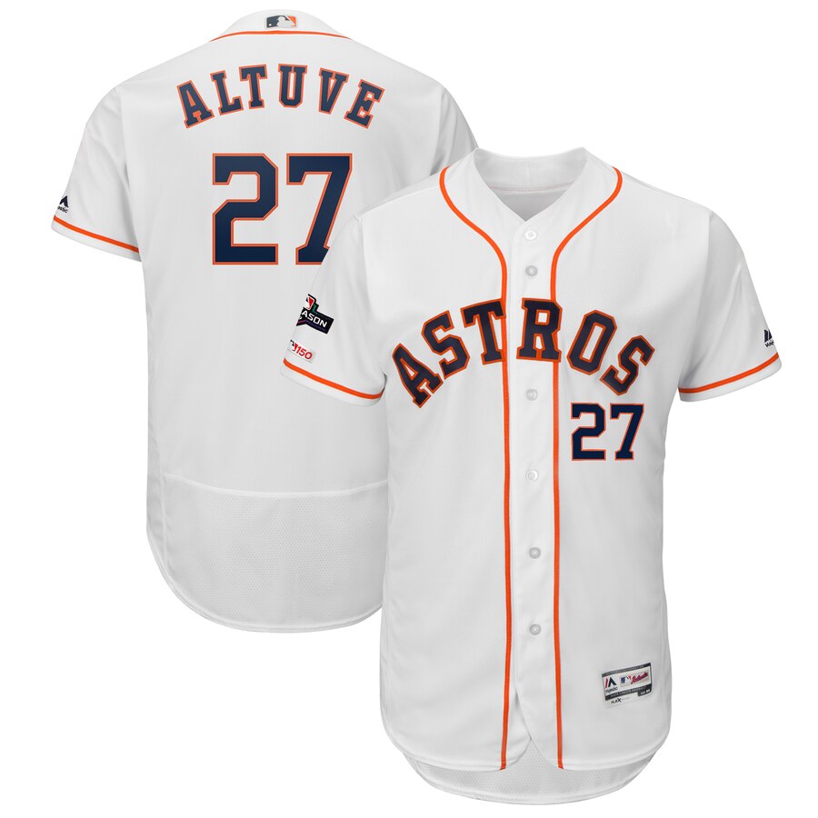 Houston Astros #27 Jose Altuve Majestic 2019 Postseason Authentic Flex Base Player White Jersey