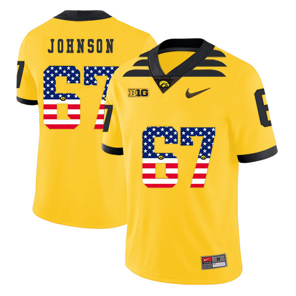 Iowa Hawkeyes 67 Jaleel Johnson Yellow USA Flag College Football Jersey