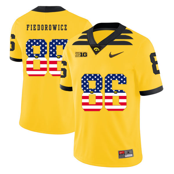 Iowa Hawkeyes 86 C.J. Fiedorowicz Yellow USA Flag College Football Jersey