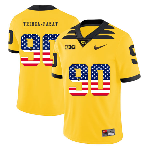 Iowa Hawkeyes 90 Louis Trinca-Pasat Yellow USA Flag College Football Jersey