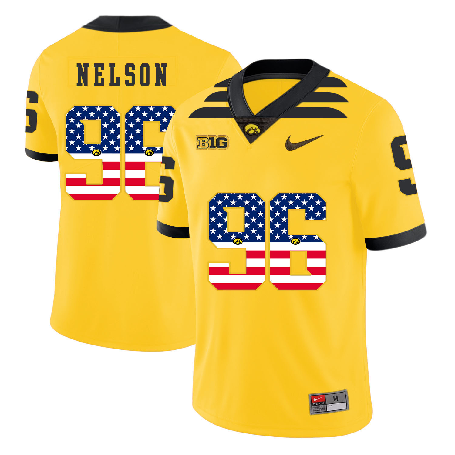 Iowa Hawkeyes 96 Matt Nelson Pasat Yellow USA Flag College Football Jersey