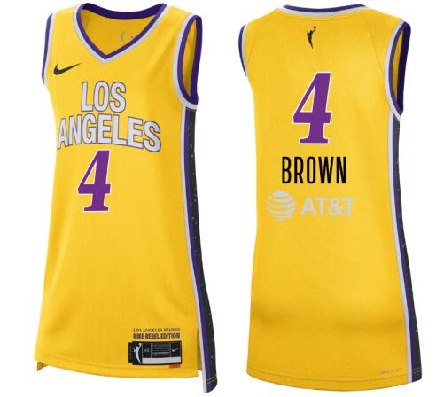 Unisex LA Sparks #4 Lexie Brown Los Angeles Nike Gold 2024 Yellow Rebel Edition Explorer Jersey