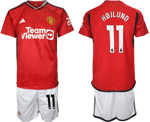 Manchester United home 11# HOJLUND 2023-24 suit soccer jerseys