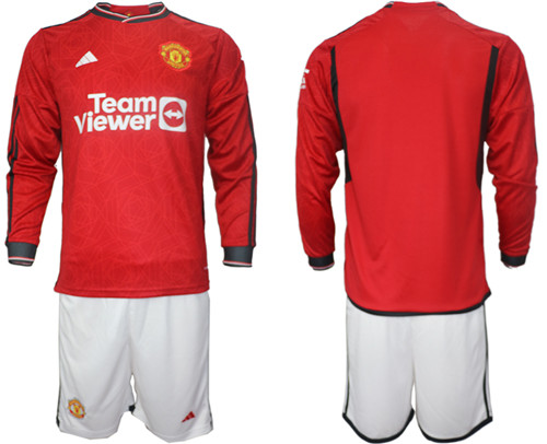 Manchester united home long sleeve  2023-24 suit soccer jerseys