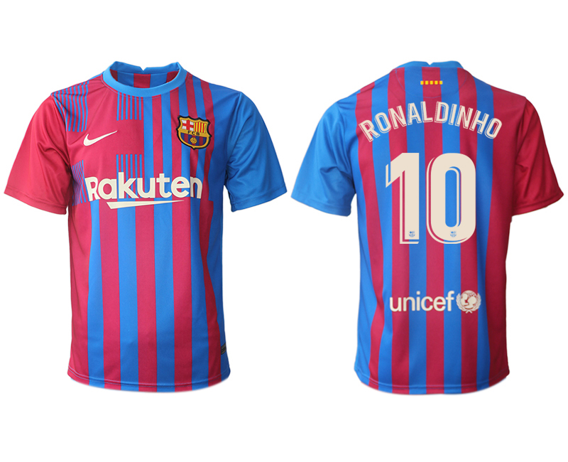 Men 2021-2022 Club Barcelona home aaa version red 10 RONALDINHO Nike Soccer Jerseys