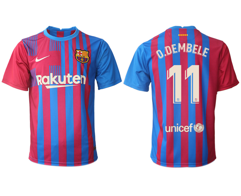 Men 2021-2022 Club Barcelona home aaa version red 11 O.DEMBELE Nike Soccer Jerseys