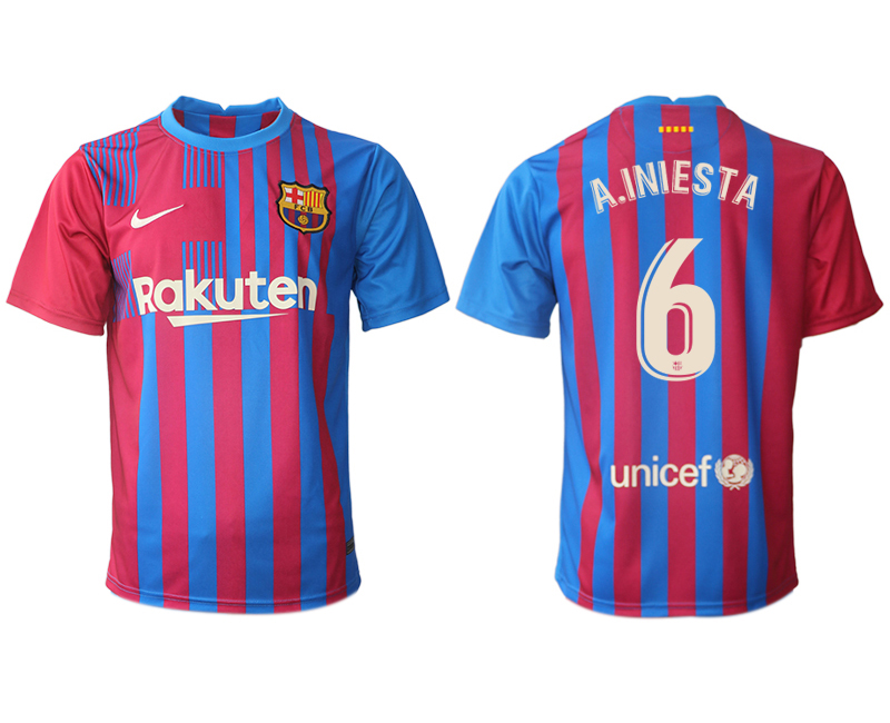 Men 2021-2022 Club Barcelona home aaa version red 6 A.INIESTA Nike Soccer Jerseys