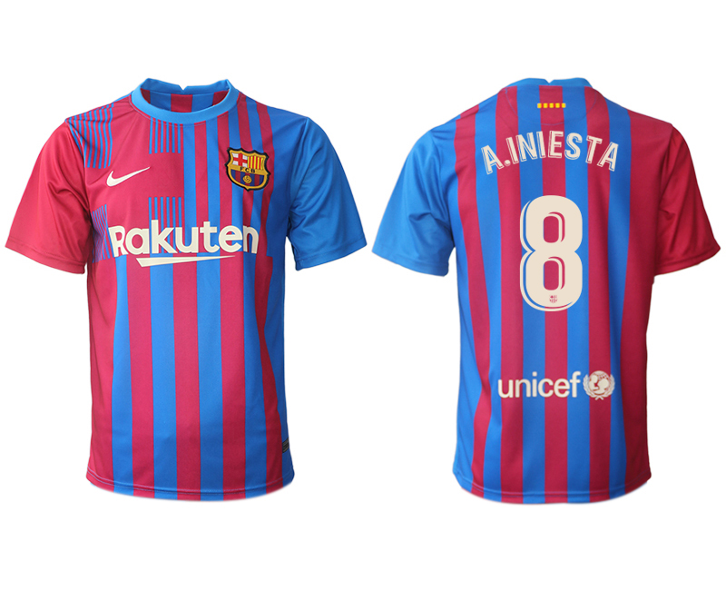 Men 2021-2022 Club Barcelona home aaa version red 8 A.INIESTA Nike Soccer Jerseys1