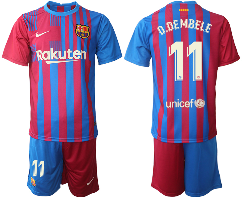 Men 2021-2022 Club Barcelona home red 11 O.DEMBELE Nike Soccer Jerseys