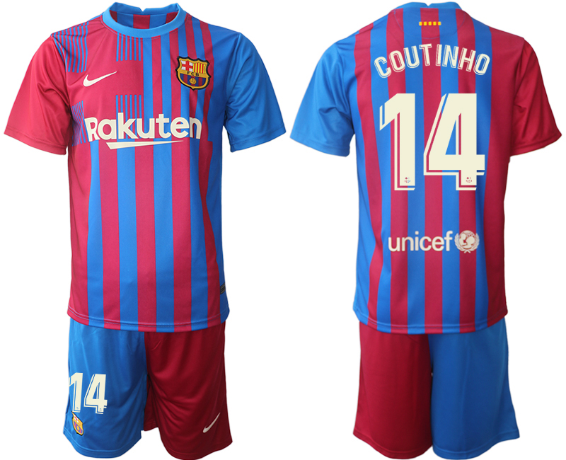 Men 2021-2022 Club Barcelona home red 14 COUTINHO Nike Soccer Jersey