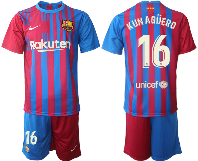 Men 2021-2022 Club Barcelona home red 16 KUN AGUERO Nike Soccer Jerseys