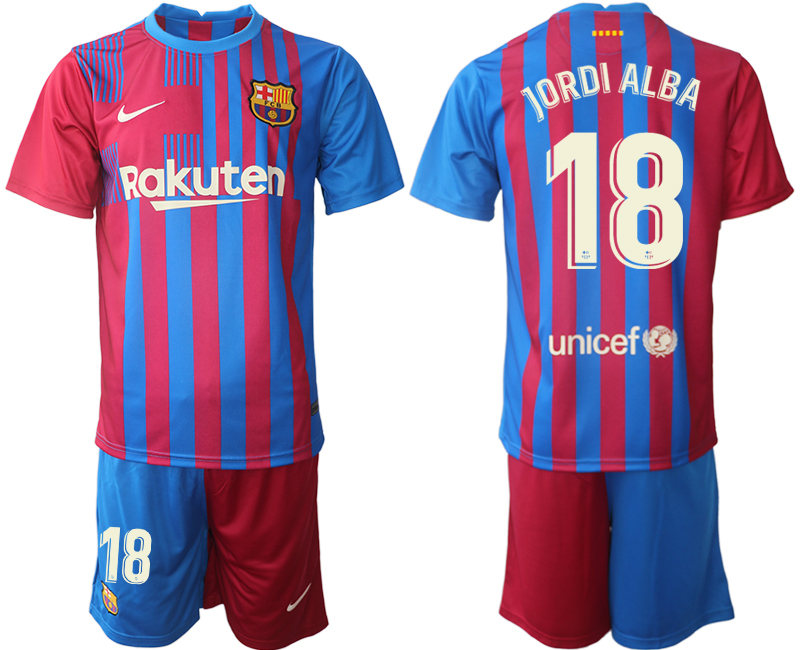 Men 2021-2022 Club Barcelona home red 18 JORDI ALBA Nike Soccer Jerseys