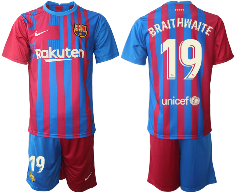 Men 2021-2022 Club Barcelona home red 19 BRAITHWAITE Nike Soccer Jerseys