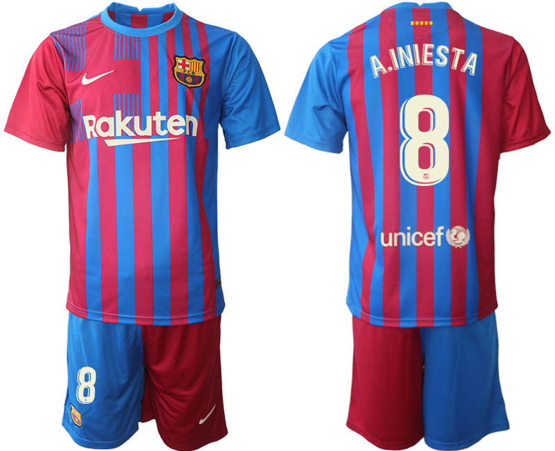 Men 2021-2022 Club Barcelona home red 8 A.INIESTA Nike Soccer Jersey