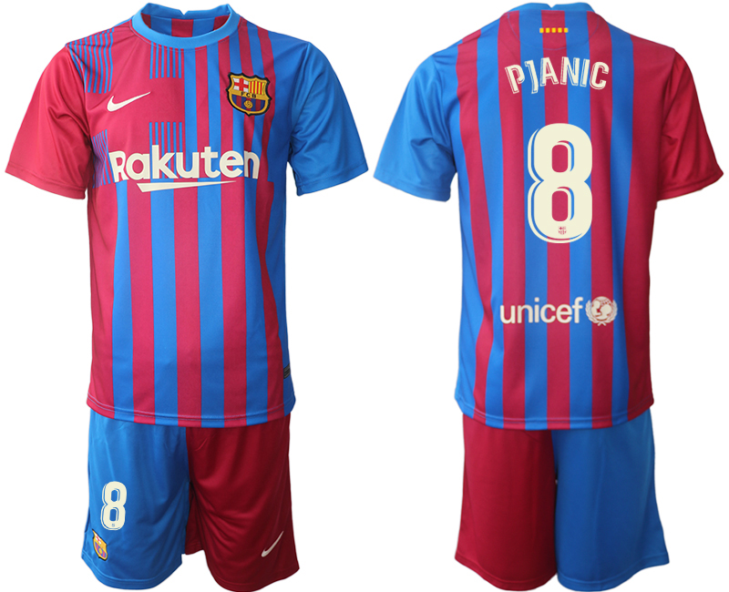 Men 2021-2022 Club Barcelona home red 8 PJANIC Nike Soccer Jerseys