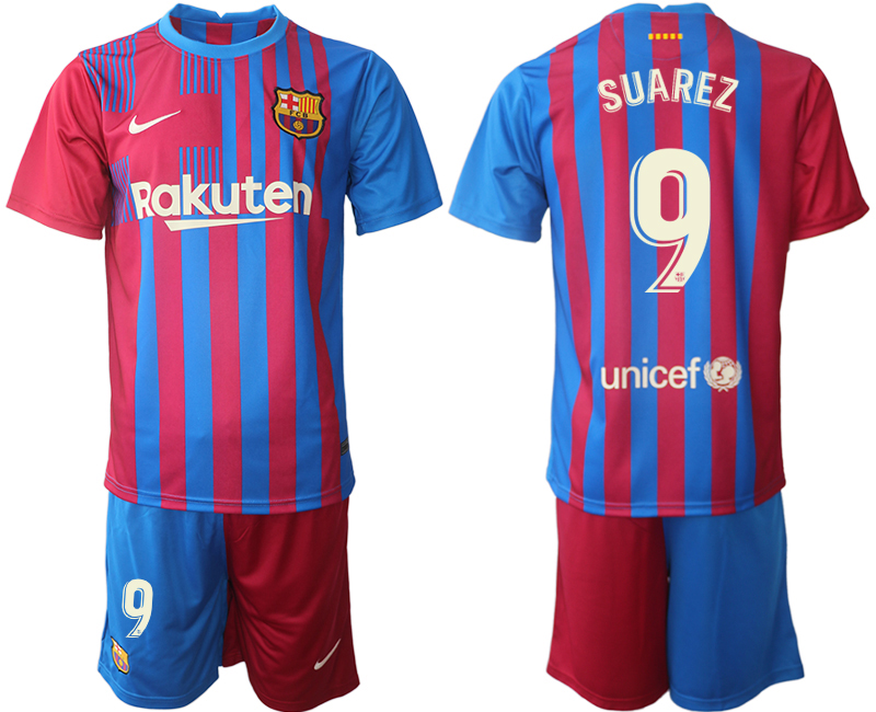 Men 2021-2022 Club Barcelona home red 9 SUAREZ Nike Soccer Jerseys