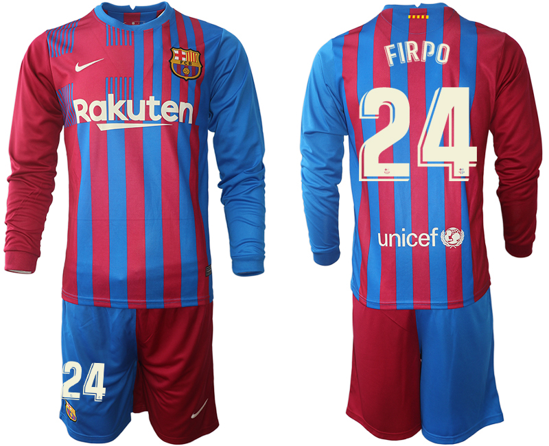 Men 2021-2022 Club Barcelona home red blue Long Sleeve 24 FIRPO Nike Soccer Jersey