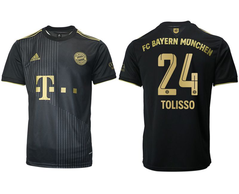 Men 2021-2022 Club Bayern Munich away aaa version black 24 TOLISSO Adidas Soccer Jersey