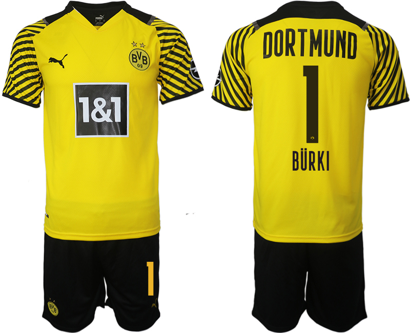 Men 2021-2022 Club Borussia Dortmund home 1 BURKI yellow Soccer Jersey