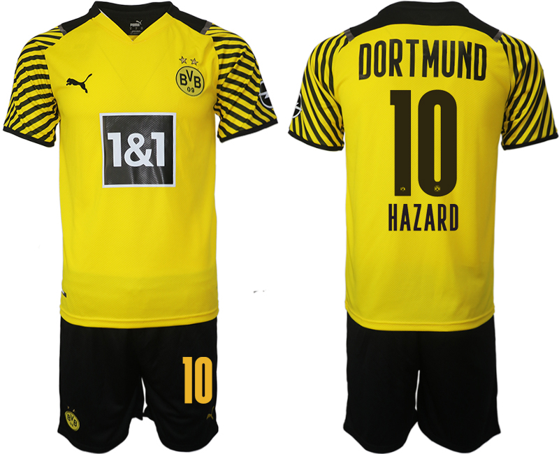 Men 2021-2022 Club Borussia Dortmund home 10 HAZARD yellow Soccer Jersey