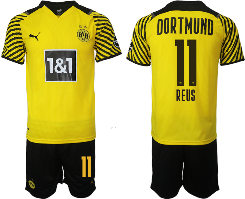 Men 2021-2022 Club Borussia Dortmund home 11 REUS yellow Soccer Jersey