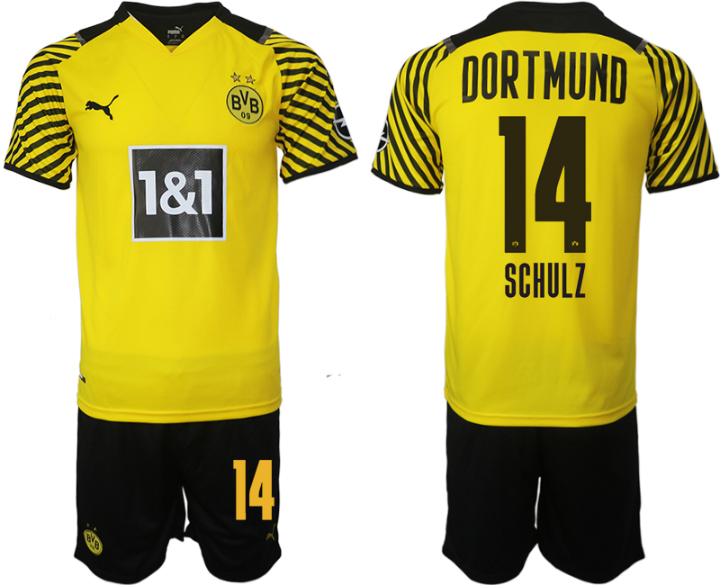 Men 2021-2022 Club Borussia Dortmund home 14 SCHULZ yellow Soccer Jersey