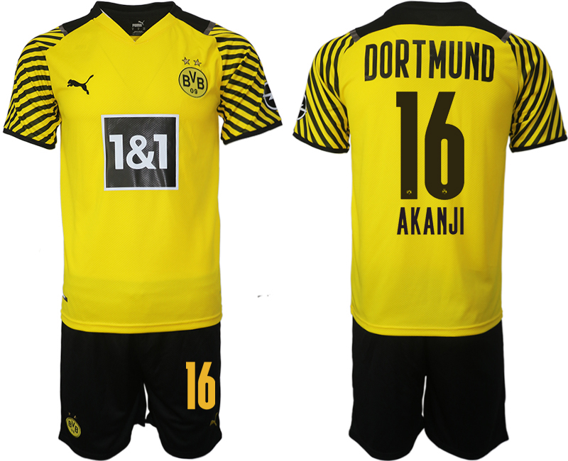 Men 2021-2022 Club Borussia Dortmund home 16 AKANJI yellow Soccer Jersey