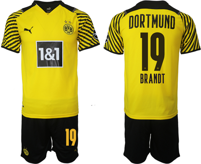 Men 2021-2022 Club Borussia Dortmund home 19 BRANDT yellow Soccer Jersey