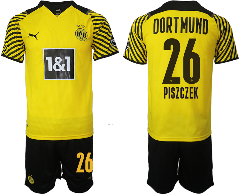 Men 2021-2022 Club Borussia Dortmund home 26 PISZCZEK yellow Soccer Jersey