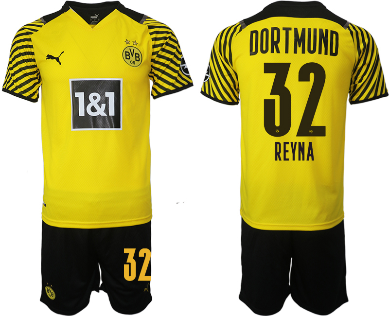 Men 2021-2022 Club Borussia Dortmund home 32 REYNA yellow Soccer Jersey