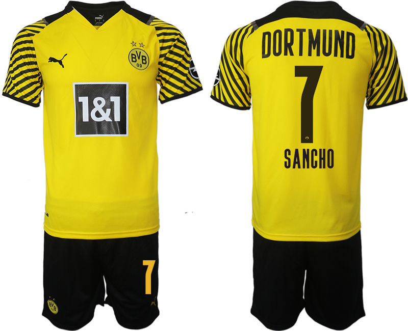 Men 2021-2022 Club Borussia Dortmund home 7 SANCHO yellow Soccer Jersey