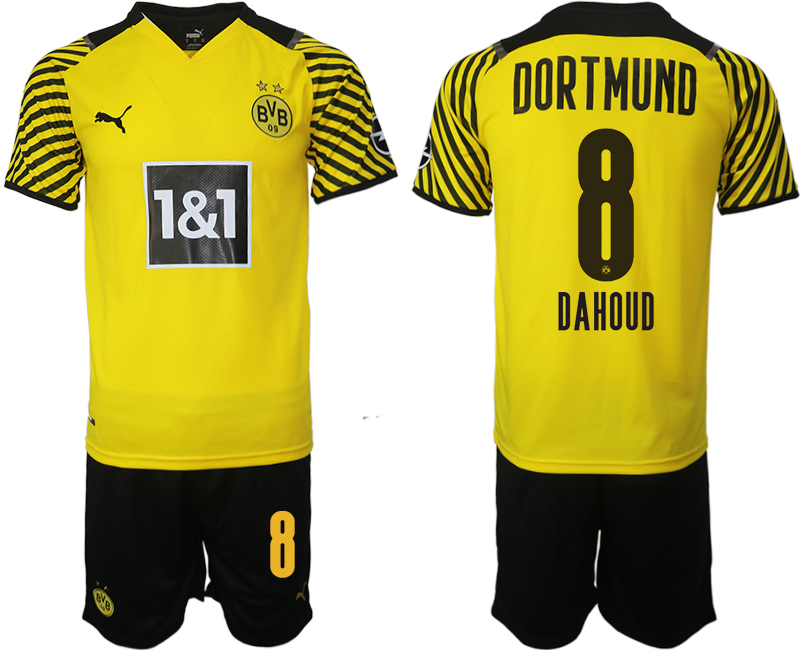 Men 2021-2022 Club Borussia Dortmund home 8 DAHOUD yellow Soccer Jersey